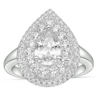 Стерлинг сребрена круша со двојно ореол симулиран дијамантски коктел прстен
