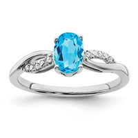 Примарно злато Карат бело злато овално сино топаз и дијамантски прстен