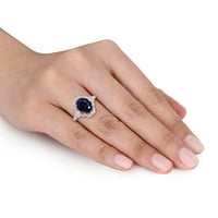 Miabella Women's 4- CT создаде сино сафир КТ дијамант 10kt прстен за ангажман на бело злато ореол