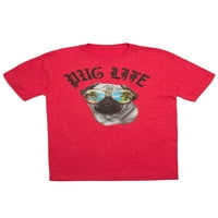 Pug Life Graphic Tee со црвен краток ракав