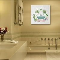 Claw Claw Bath Bath со висечки растенија зеленило розово уметничко дело на платно wallидна уметност од Фарида