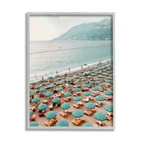 Чадори на плажата Ступел крајбрежен одмор пејзаж фотографија сива врамена уметничка печатена wallидна уметност