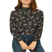 Единствени поволни цени, женски размачкан рафран врат со долг ракав, цветен гроздобер блуза