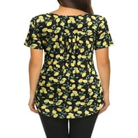 Чама со краток ракав Туника на врвови за жени со цветни печатени блузи кошула