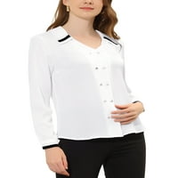 Уникатни поговори за женски елегантен двојно до граден контраст на контраст V вратот за работа на блуза кошула
