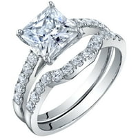 КТ Моисанит принцеза го намали ангажманот прстен за венчавки, невестински сет во сребро на сребро