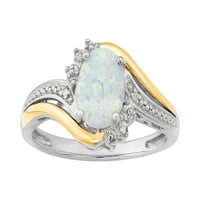 Брилијантност фино накит создаден прстен со акцент на опал дијамант во сребро и 10к жолто злато