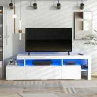 ТВ -штанд на Аукфа со 16 -бои LED светла и ДВД полица за телевизори до 70 ” - бело