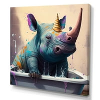 DesignArt глупо носорог ужива во времето на бања II платно wallидна уметност