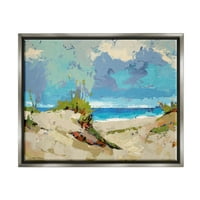 Современа морска сцена на плажа Сцена Пејзаж Сликарство сјај сиво врамен уметнички печатен wallид уметност