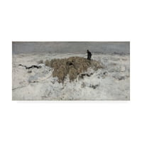 Трговска марка ликовна уметност „стадо овци со пастир во снегот“ платно уметност од Антон Маув