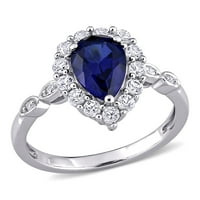 Miaенски Miabella 2- Карат создаде сино бел сафир дијамантски акцент 10kt бело злато ореол прстен