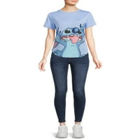 Stitch женска предна и задна графичка маица со кратки ракави