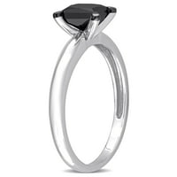 Карат Т.В. Црн дијамант 14KT Бело златен плоштад црн родиум позлатен прстен за ангажман со солитер