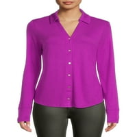 Bluzeенска предна блуза за жени на Сајрус со долги ракави