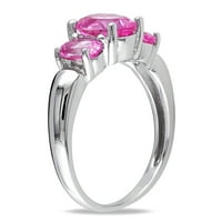 Miabella Women's 3- Carat T.G.W. Овално сечење создаден розов сафир Стерлинг сребрен 3-камен прстен