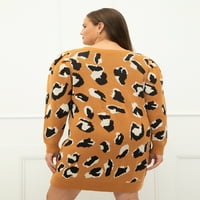 Елементи плус големина гепард печати џемпер фустан